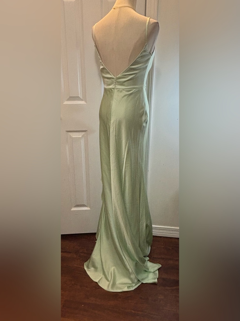 IEENA For Mac Duggal Pistachio Green Ruffle Asymmetrical Satin Eve Gown #67815 - Picture 9 of 13